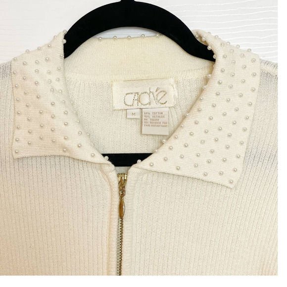 Vintage Cache Ivory Metallic Full Sleeve Embellished Collar Bolero Cardigan - Picture 1 of 7